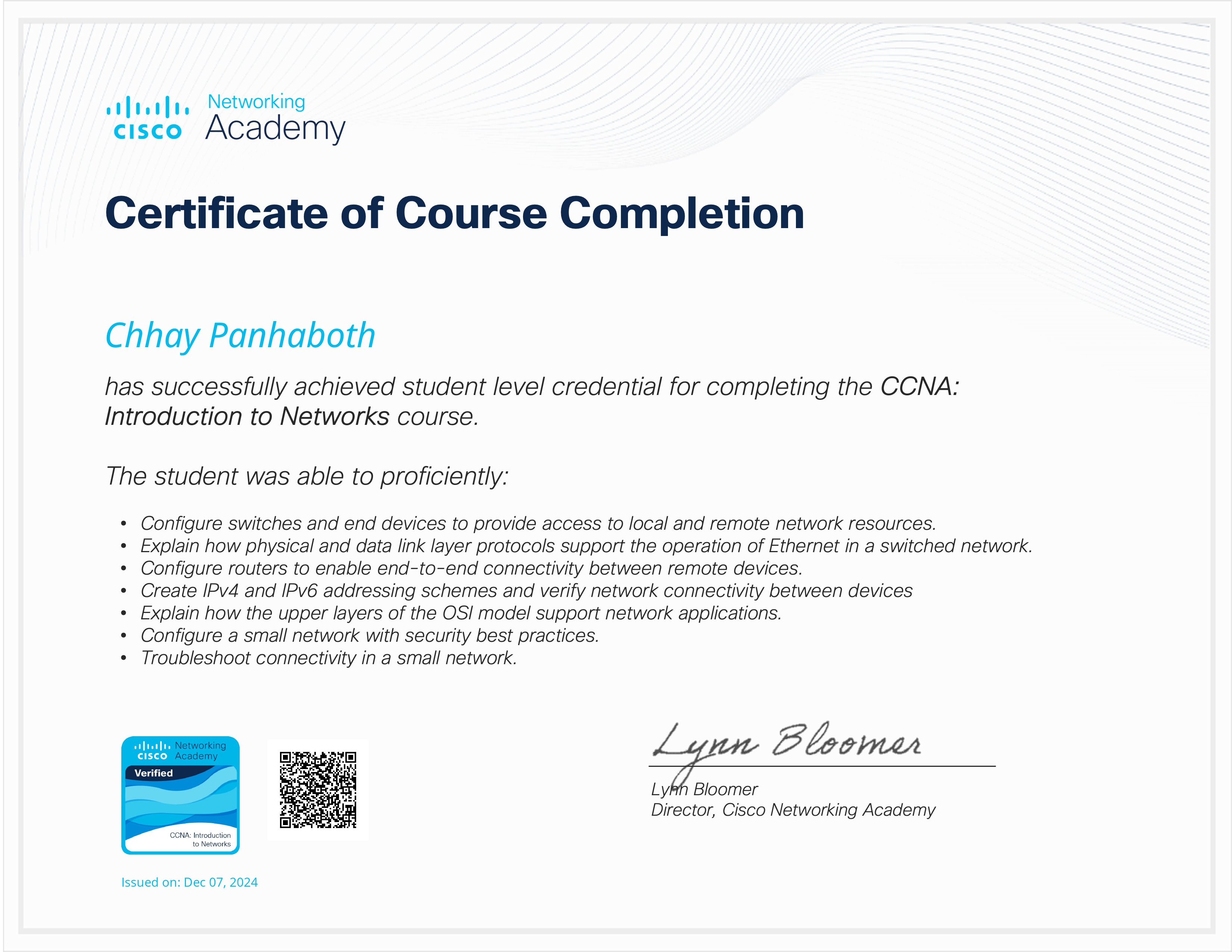 CCNA: Introduction to Networks Certificate