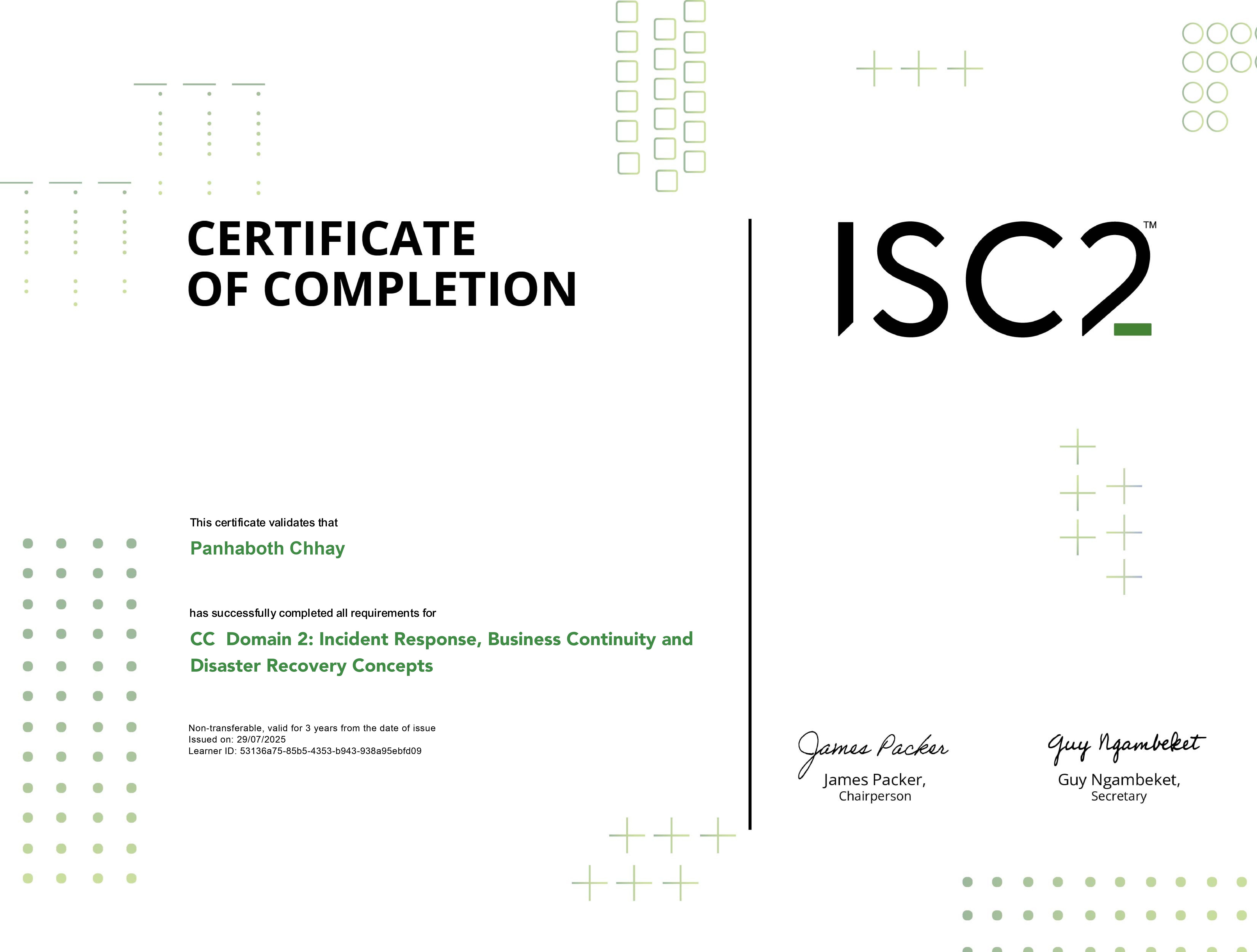 ISC2 CC Domain 2: Incident Response, Business Continuity and Disaster Recovery Concepts Certificate